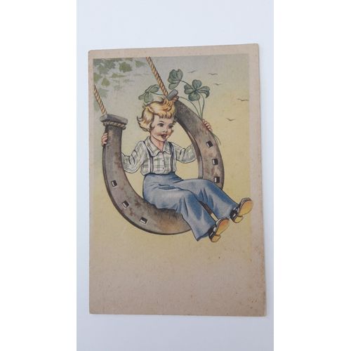 Carte Postale Ancienne Petite Fille Balançoire Fer À Cheval