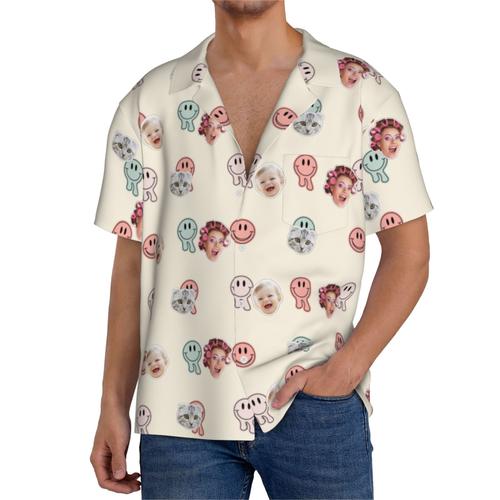 Chemises Hawaïennes Pour Hommes Personnalisées Motifs Boho Rétro Groovy 7 Estivale À Manches Courtes Avec Photo De Votre Animal Compagnie, De Votre Bébé Ou Sur La Plage Cuba