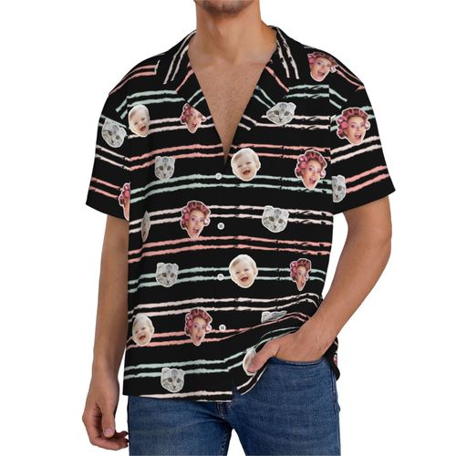 Chemises Hawaïennes Pour Hommes Personnalisées Motifs Boho Rétro Groovy 4 Estivale À Manches Courtes Avec Photo De Votre Animal Compagnie, De Votre Bébé Ou Sur La Plage Cuba