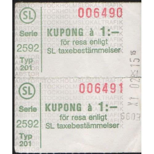 2 Tickets Kupong À 1:- Sl Serie 2592 Typ201 Danmark