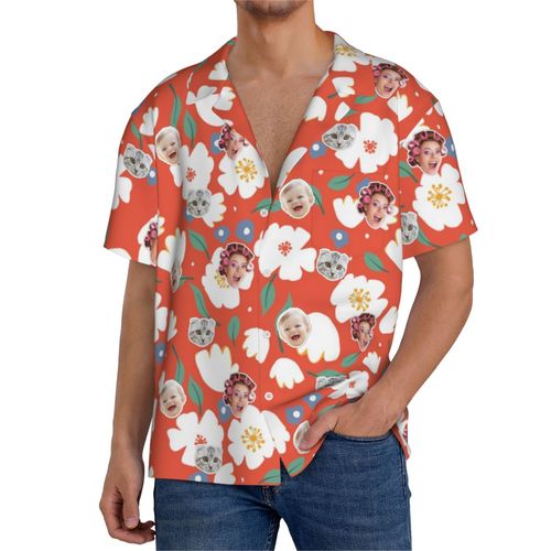 Chemises Hawaïennes Pour Hommes Personnalisées Fleur Des Jours Heureux 5 Estivale À Manches Courtes Avec Photo De Votre Animal Compagnie, De Votre Bébé Ou Sur La Plage Cuba