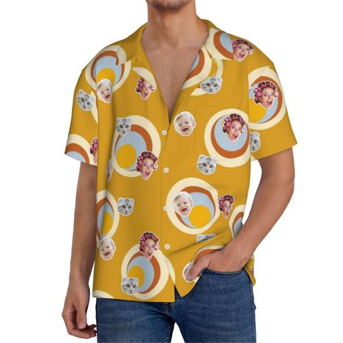 Chemises Hawaïennes Pour Hommes Personnalisées Textures Rétro Groovy Boho 13 Estivale À Manches Courtes Avec Photo De Votre Animal Compagnie, De Votre Bébé Ou Sur La Plage Cuba