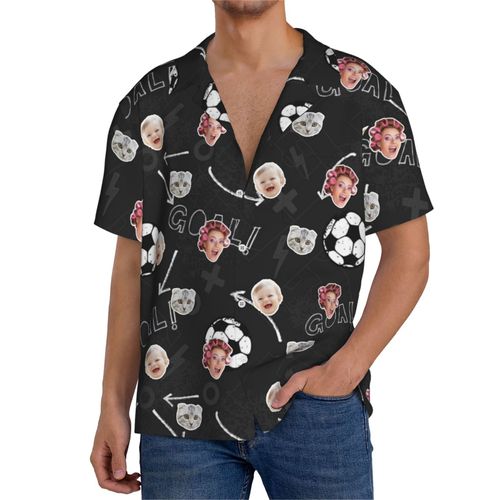 Chemises Hawaïennes Pour Hommes Personnalisées Football Vert Sans Couture 5 Estivale À Manches Courtes Avec Photo De Votre Animal Compagnie, De Votre Bébé Ou Sur La Plage Cuba