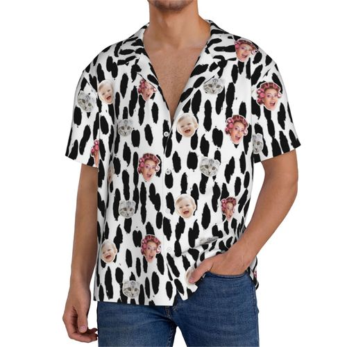 Chemises Hawaïennes Pour Hommes Personnalisées Points Et Rayures Dessinés À La Main 9 Estivale À Manches Courtes Avec Photo De Votre Animal Compagnie, De Votre Bébé Ou Sur La Plage Cuba