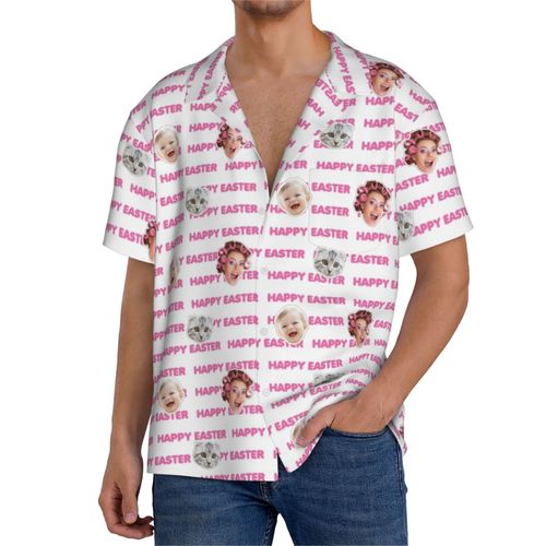 Chemises Hawaïennes Pour Hommes Personnalisées Joyeuses Pâques 44 Estivale À Manches Courtes Avec Photo De Votre Animal Compagnie, De Votre Bébé Ou Sur La Plage Cuba