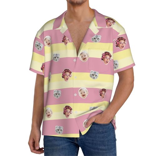 Chemises Hawaïennes Pour Hommes Personnalisées Joyeuses Pâques 37 Estivale À Manches Courtes Avec Photo De Votre Animal Compagnie, De Votre Bébé Ou Sur La Plage Cuba