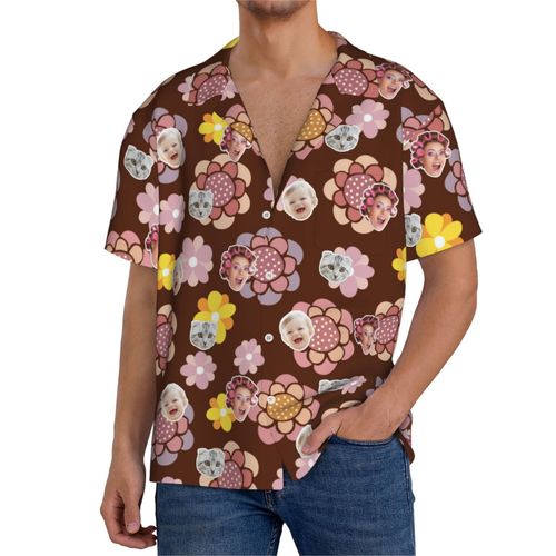 Chemises Hawaïennes Pour Hommes Personnalisées Tirage À La Main 7 Estivale À Manches Courtes Avec Photo De Votre Animal Compagnie, De Votre Bébé Ou Sur La Plage Cuba