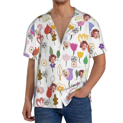 Chemises Hawaïennes Pour Hommes Personnalisées Tirage À La Main 5 Estivale À Manches Courtes Avec Photo De Votre Animal Compagnie, De Votre Bébé Ou Sur La Plage Cuba