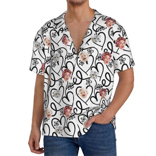 Chemises Hawaïennes Pour Hommes Personnalisées Coeurs Abaisse Le Vecteur Doodle 4 Estivale À Manches Courtes Avec Photo De Votre Animal Compagnie, De Votre Bébé Ou Sur La Plage Cuba