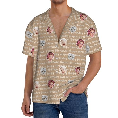 Chemises Hawaïennes Pour Hommes Personnalisées Texte Joyeux Anniversaire 75 Estivale À Manches Courtes Avec Photo De Votre Animal Compagnie, De Votre Bébé Ou Sur La Plage Cuba