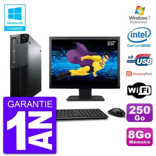 PC Lenovo M82 SFF Ecran 22" G640 RAM 8Go Disque 250Go Graveur DVD Wifi W7
