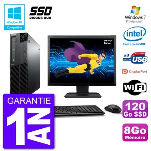 PC Lenovo M82 SFF Ecran 22" G640 RAM 8Go SSD 120Go Graveur DVD Wifi W7