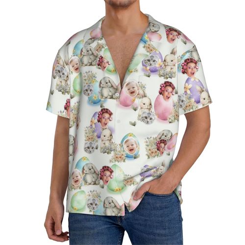 Chemises Hawaïennes Pour Hommes Personnalisées Joyeuses Pâques, Modèles Sans Couture2 7 Estivale À Manches Courtes Avec Photo De Votre Animal Compagnie, De Votre Bébé Ou Sur La Plage Cuba