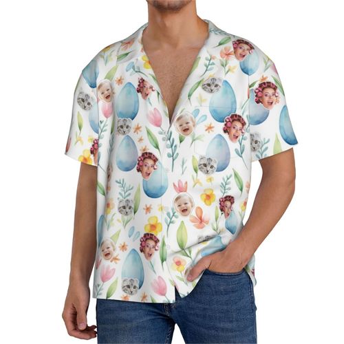 Chemises Hawaïennes Pour Hommes Personnalisées Aquarelle Lapin De Pâques Printemps Pastel7 Estivale À Manches Courtes Avec Photo De Votre Animal Compagnie, De Votre Bébé Ou Sur La Plage Cuba