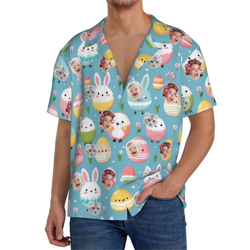 Chemises Hawaïennes Pour Hommes Personnalisées Pâques Mignonne Sans Couture 13 Estivale À Manches Courtes Avec Photo De Votre Animal Compagnie, De Votre Bébé Ou Sur La Plage Cuba