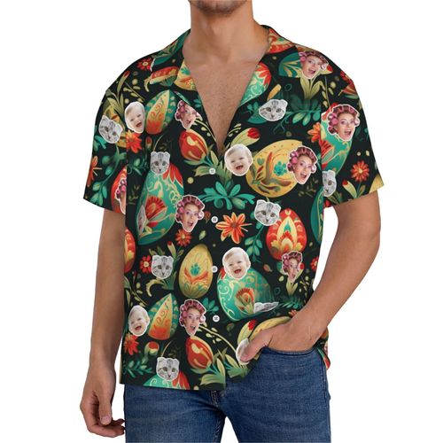 Chemises Hawaïennes Pour Hommes Personnalisées Pâques Bohème Sans Couture 9 Estivale À Manches Courtes Avec Photo De Votre Animal Compagnie, De Votre Bébé Ou Sur La Plage Cuba