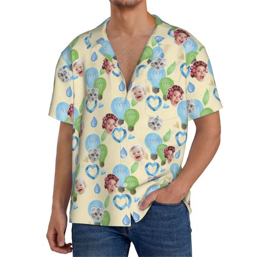 Chemises Hawaïennes Pour Hommes Personnalisées Aquarelle Jour De La Terre7 Estivale À Manches Courtes Avec Photo De Votre Animal Compagnie, De Votre Bébé Ou Sur La Plage Cuba