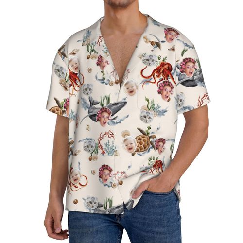 Chemises Hawaïennes Pour Hommes Personnalisées Sous L'eau8 Estivale À Manches Courtes Avec Photo De Votre Animal Compagnie, De Votre Bébé Ou Sur La Plage Cuba