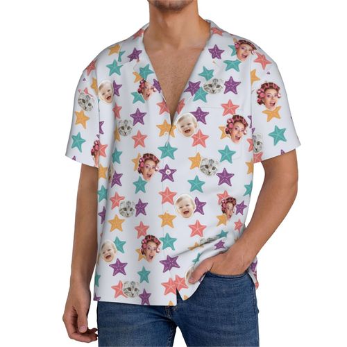 Chemises Hawaïennes Pour Hommes Personnalisées Sous La Mer 8 Estivale À Manches Courtes Avec Photo De Votre Animal Compagnie, De Votre Bébé Ou Sur La Plage Cuba