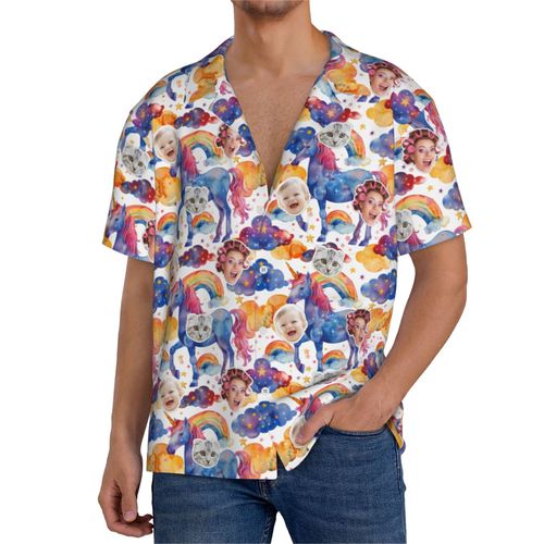 Chemises Hawaïennes Pour Hommes Personnalisées Licorne21 Estivale À Manches Courtes Avec Photo De Votre Animal Compagnie, De Votre Bébé Ou Sur La Plage Cuba