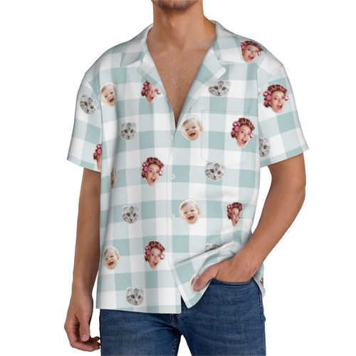 Chemises Hawaïennes Pour Hommes Personnalisées Vichy Solide De Base Sans Couture 76 Estivale À Manches Courtes Avec Photo De Votre Animal Compagnie, De Votre Bébé Ou Sur La Plage Cuba