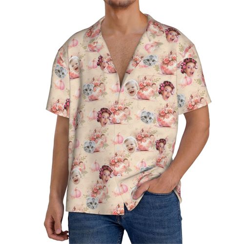 Chemises Hawaïennes Pour Hommes Personnalisées Thé À La Citrouille Rose 10 Estivale À Manches Courtes Avec Photo De Votre Animal Compagnie, De Votre Bébé Ou Sur La Plage Cuba