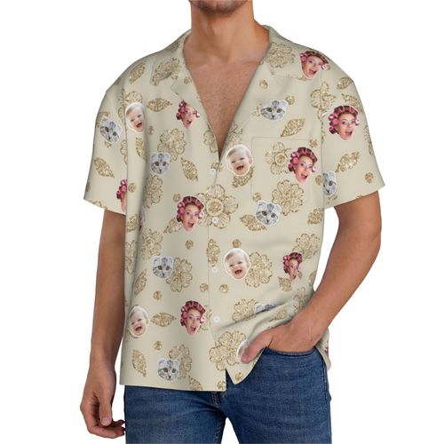 Chemises Hawaïennes Pour Hommes Personnalisées Thé À La Citrouille Rose 11 Estivale À Manches Courtes Avec Photo De Votre Animal Compagnie, De Votre Bébé Ou Sur La Plage Cuba