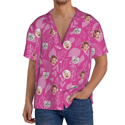Chemises Hawaïennes Pour Hommes Personnalisées Printemps Lumineux Sans Couture 5 Estivale À Manches Courtes Avec Photo De Votre Animal Compagnie, De Votre Bébé Ou Sur La Plage Cuba