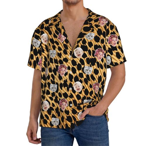 Chemises Hawaïennes Pour Hommes Personnalisées Motif Imprimé Léopard 4 Estivale À Manches Courtes Avec Photo De Votre Animal Compagnie, De Votre Bébé Ou Sur La Plage Cuba