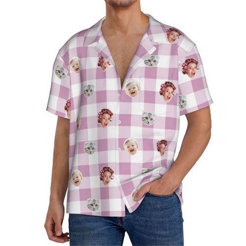 Chemises Hawaïennes Pour Hommes Personnalisées Vichy Solide De Base Sans Couture 43 Estivale À Manches Courtes Avec Photo De Votre Animal Compagnie, De Votre Bébé Ou Sur La Plage Cuba