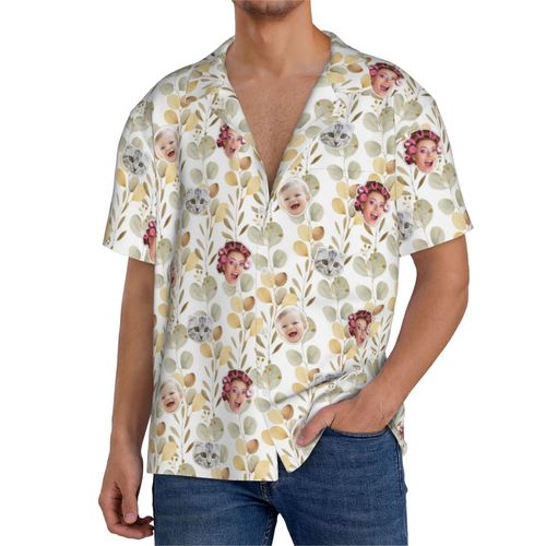 Chemises Hawaïennes Pour Hommes Personnalisées Eucalyptus Aquarelle3 Estivale À Manches Courtes Avec Photo De Votre Animal Compagnie, De Votre Bébé Ou Sur La Plage Cuba