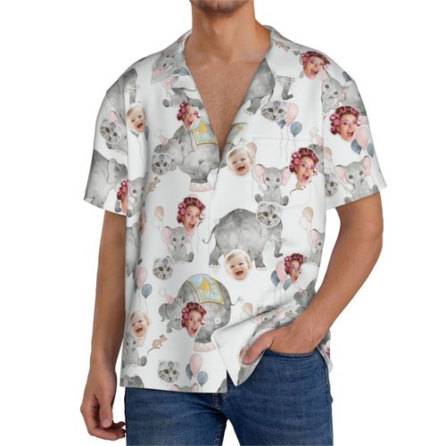 Chemises Hawaïennes Pour Hommes Personnalisées Cirque Aquarelle3 Estivale À Manches Courtes Avec Photo De Votre Animal Compagnie, De Votre Bébé Ou Sur La Plage Cuba