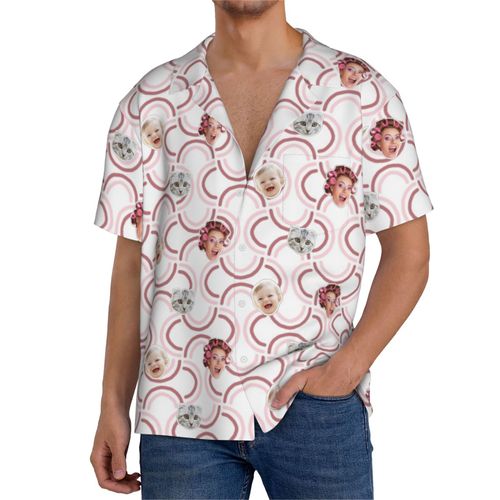 Chemises Hawaïennes Pour Hommes Personnalisées Rose, Vert, Rouge Et Marron 2 Estivale À Manches Courtes Avec Photo De Votre Animal Compagnie, De Votre Bébé Ou Sur La Plage Cuba