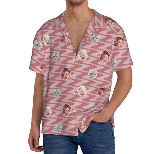 Chemises Hawaïennes Pour Hommes Personnalisées Rose, Vert, Rouge Et Marron 3 Estivale À Manches Courtes Avec Photo De Votre Animal Compagnie, De Votre Bébé Ou Sur La Plage Cuba
