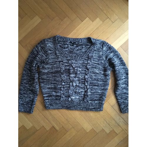 Pull Noir Chiné Et Torsades H&m Taille L