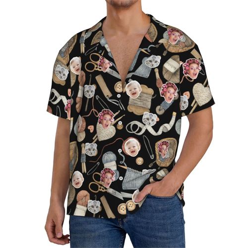 Chemises Hawaïennes Pour Hommes Personnalisées Tricot4 Estivale À Manches Courtes Avec Photo De Votre Animal Compagnie, De Votre Bébé Ou Sur La Plage Cuba