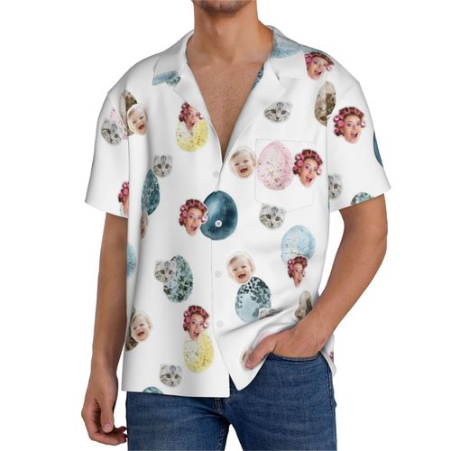 Chemises Hawaïennes Pour Hommes Personnalisées Aquarelle Florale De Pâques 5 Estivale À Manches Courtes Avec Photo De Votre Animal Compagnie, De Votre Bébé Ou Sur La Plage Cuba