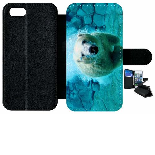 Etui À Rabat Iphone 8 - Gros Ours Blanc Plongee - Simili-Cuir - Noir