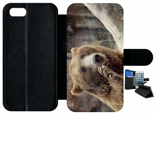 Etui À Rabat Iphone 8 - Gros Ours Brun - Simili-Cuir - Noir