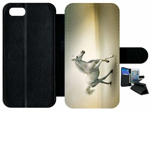 Etui À Rabat Iphone 8 - Cheval Blanc En Course - Simili-Cuir - Noir
