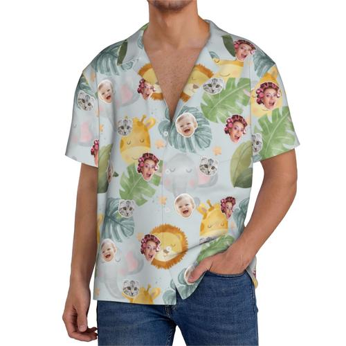 Chemises Hawaïennes Pour Hommes Personnalisées Safari Jungle Bébé3 Estivale À Manches Courtes Avec Photo De Votre Animal Compagnie, De Votre Bébé Ou Sur La Plage Cuba