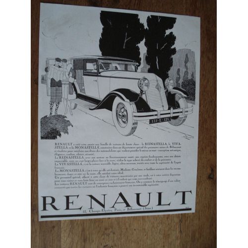 Publicité Années 1930 Renault A Créé Cette Année Une Famille De Voitures De Haute Classe La Reinastella, La Viva Stella Et La Monastella Illustrateur René Vincent