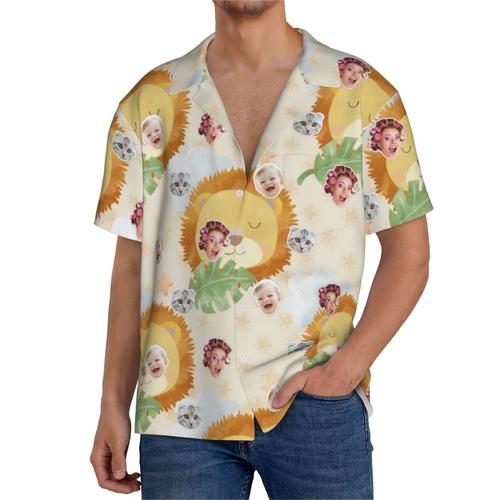 Chemises Hawaïennes Pour Hommes Personnalisées Safari Jungle Bébé7 Estivale À Manches Courtes Avec Photo De Votre Animal Compagnie, De Votre Bébé Ou Sur La Plage Cuba