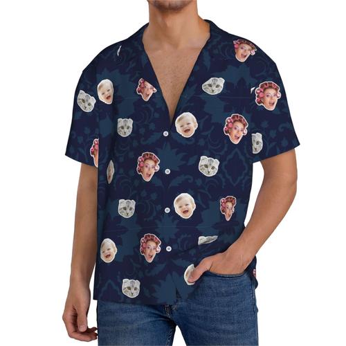 Chemises Hawaïennes Pour Hommes Personnalisées Pack De Motifs Persans - Rouge Et Bleu 18 Estivale À Manches Courtes Avec Photo De Votre Animal Compagnie, De Votre Bébé Ou Sur La Plage Cuba