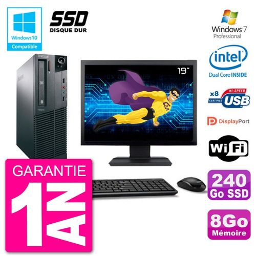 PC Lenovo M82 SFF Ecran 19" G2020 RAM 8Go SSD 240Go Graveur DVD Wifi W7