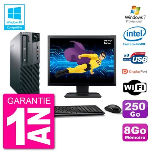 PC Lenovo M82 SFF Ecran 22" G2020 RAM 8Go Disque 250Go Graveur DVD Wifi W7