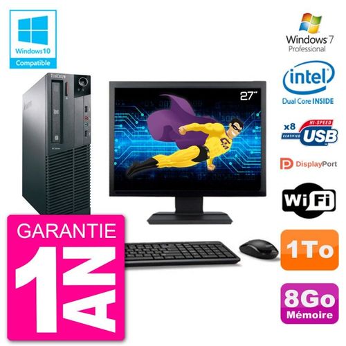 PC Lenovo M82 SFF Ecran 27" G2020 RAM 8Go Disque 1To Graveur DVD Wifi W7