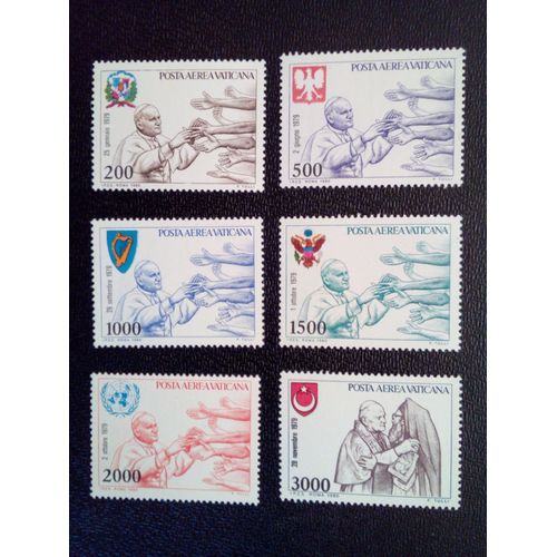Timbre Vatican Yt Pa 66 68 69 70 71 72 Voyages Du Monde Pape Johannes Paulus Ii . 1980