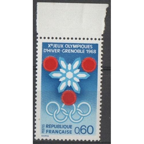 Timbre France 1967 Yvert Et Tellier N°1520 Jeux Olympiques D'hiver Grenoble 1968 Bord De Feuille Neuf** Gomme Intacte