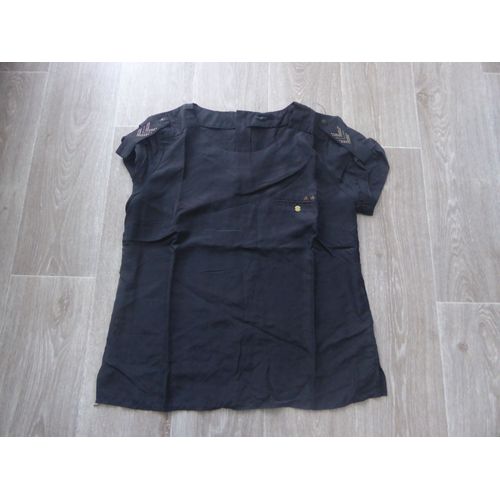 Neuf Top Soie Noir "Militaire" Ikks - 40